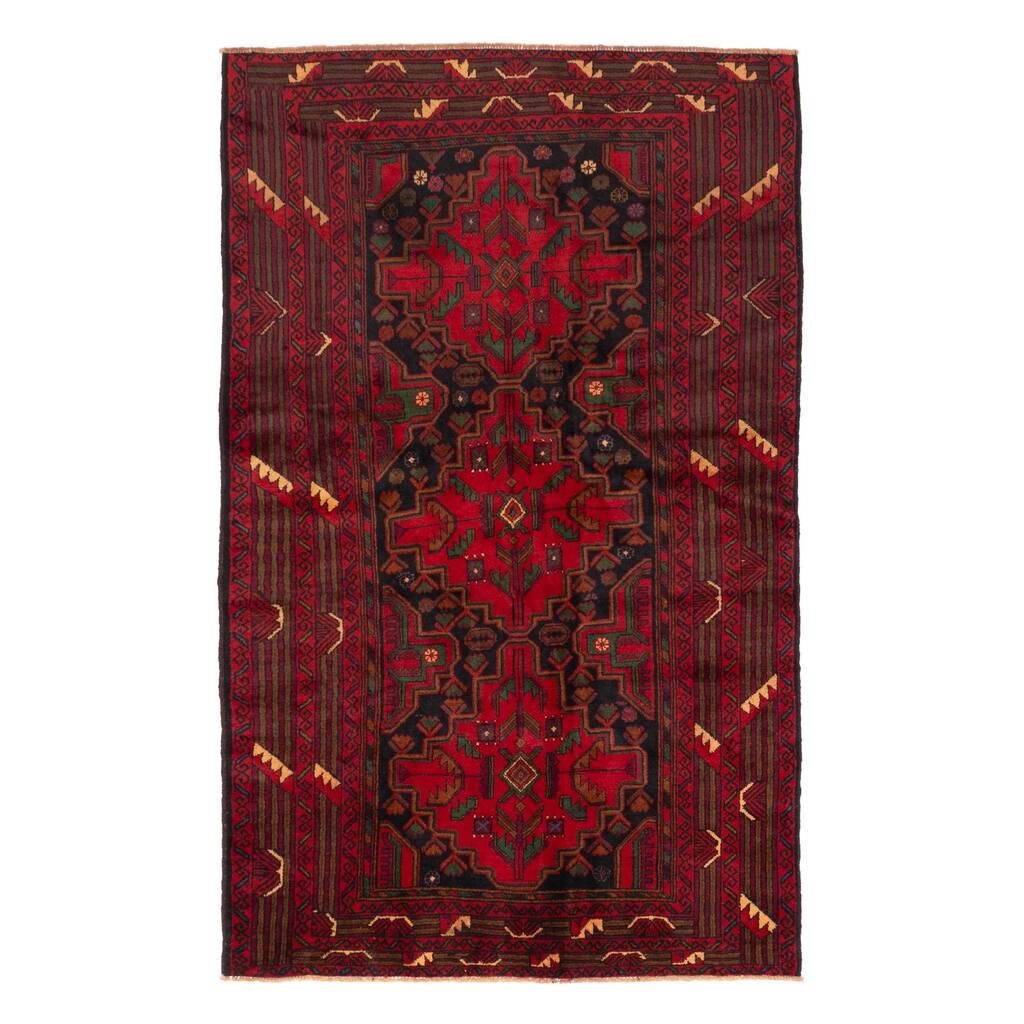 ECARPETGALLERY Hand-knotted Teimani Red Wool Rug - 3'10 x 6'3