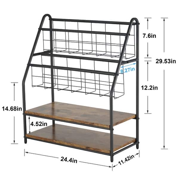 dimension image slide 0 of 2, VECELO 29.53" H 4-Tier Metal Frame Magazine Rack Open Shelf Bookcase Storage Organizer for Living Room