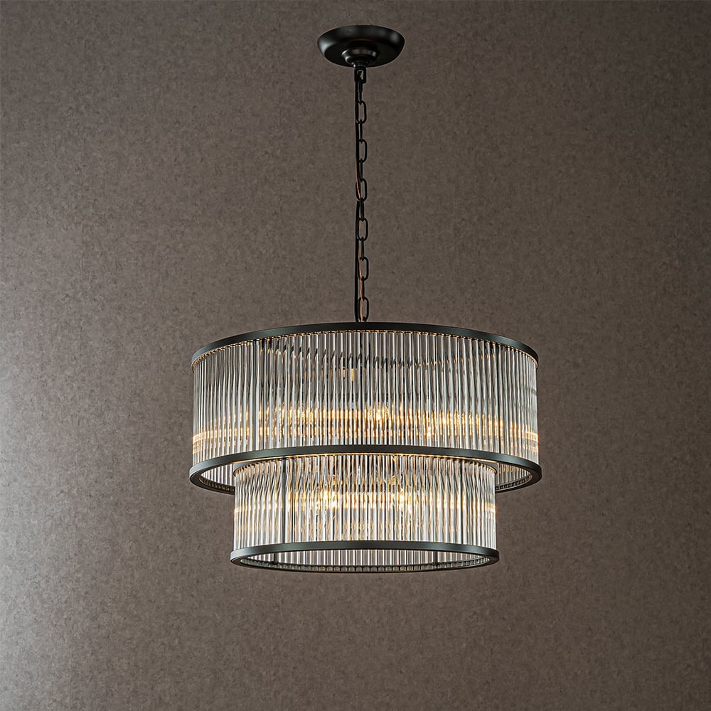 4/10-Light Modern Glam Glass Drum Chandelier Contemporary Hanging Light For Living Room Entryway Bedroom