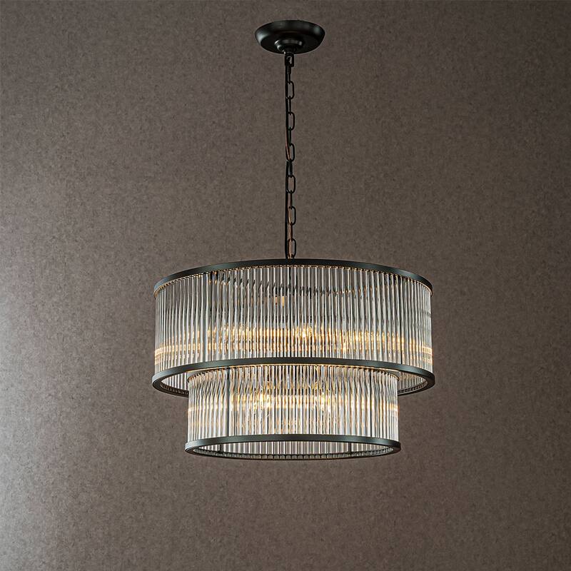 CraftHome Modern Glam Antique Bronze/Matte Black Glass Drum Flush Mount Contemporary Ceiling Light For Living Room Dining Room - W21'' - Matte Black