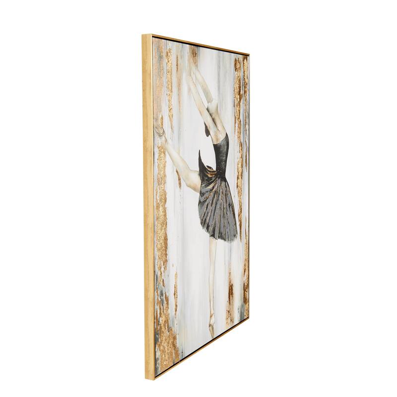 Canvas Dancer Ballet Living Room Framed Wall Art with Black and Gold Foil Accents - Gold - Roche River Decor