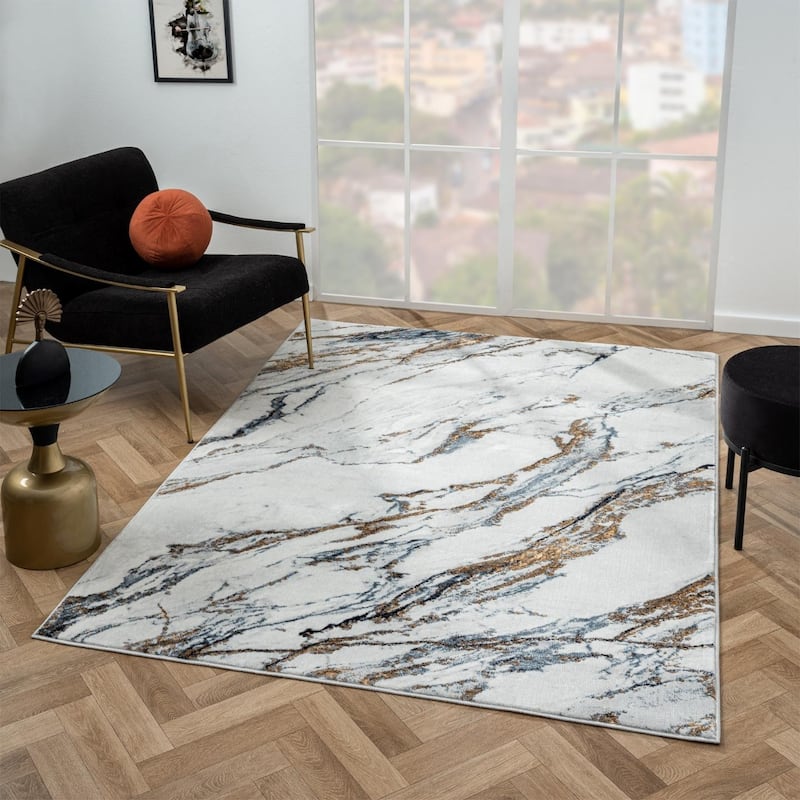 Luxe Weavers Abstract Marble Patterned Area Rug, Indoor Carpet for Living Rooms - 5x7 - Blue