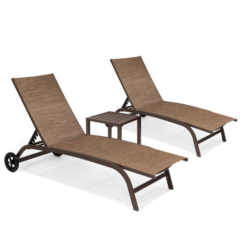 Pellebant Outdoor Patio Chaise Lounge Chairs Set with Side Table - Set of 3