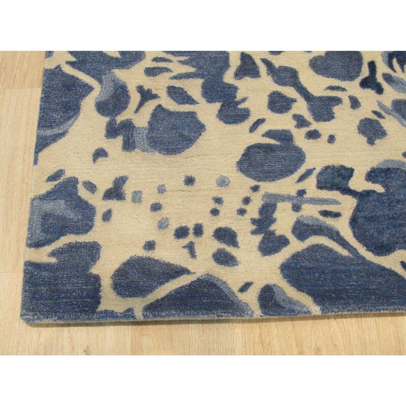 Ivory Abstract Wool & Viscose Contemporary Palermo Style Rug, 5' x 8', Modern Artistic Accent - L