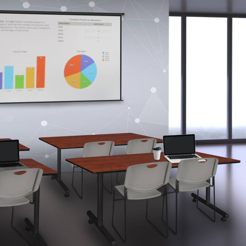 72" x 24" Training Table- Cherry & 2 Stack Chairs- Grey - 72" x 24"