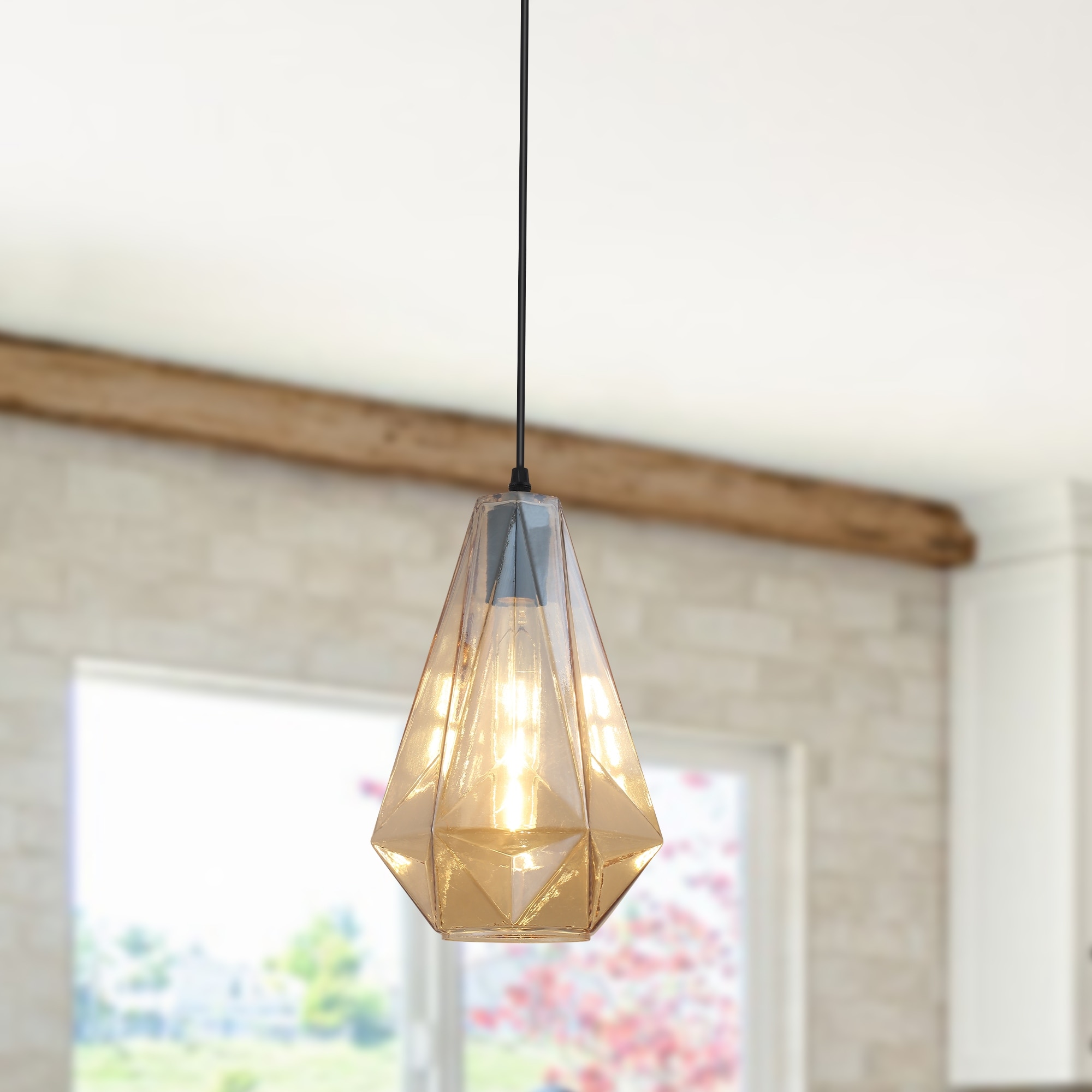 Modern 1-Light Geometric Diamond Glass Pendant Light for Kitchen Island