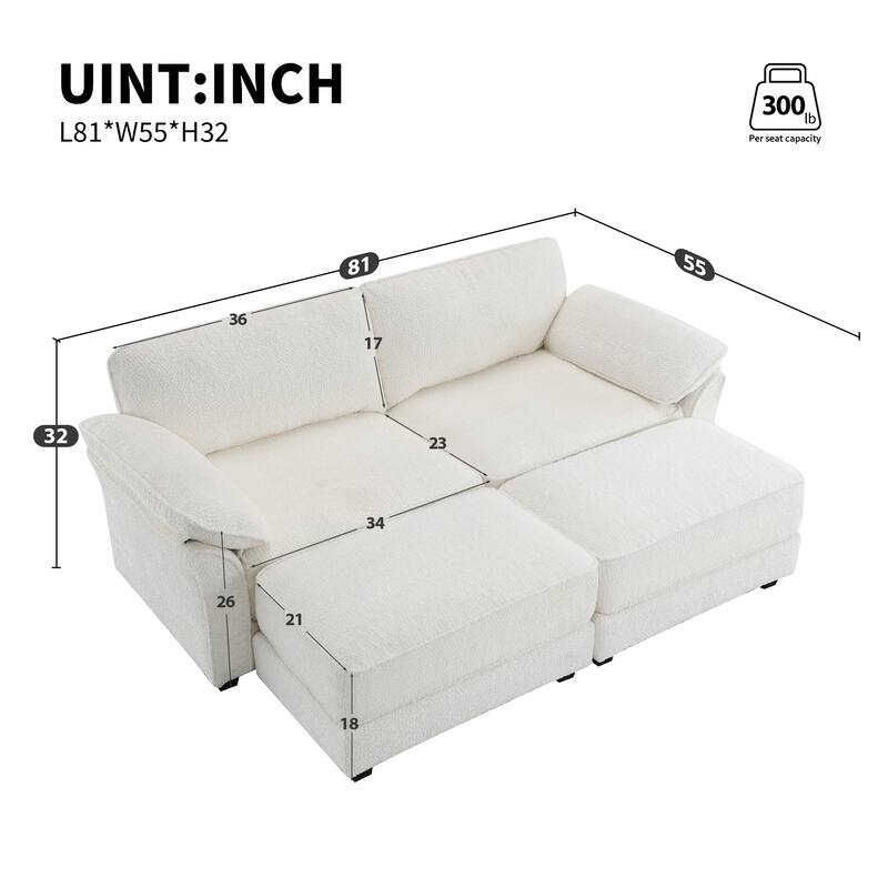 81" Convertible 4-Seat Modular Sofa with Ottoman