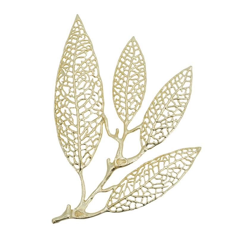 18 Inch Set of 2 Wall Art Decor Pieces, Leaf Design, Modern Gold Finish