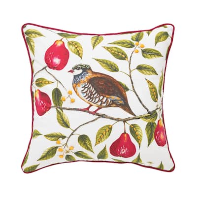 Partridge In A Pear Tree Printed & Embellished Throw Pillow