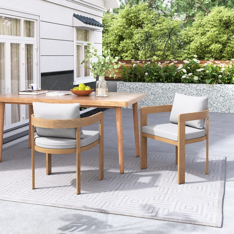 Christopher Knight Home Elko Aluminum Dining Chair with Cushion Set of 2 - Teak finish+Light Gray