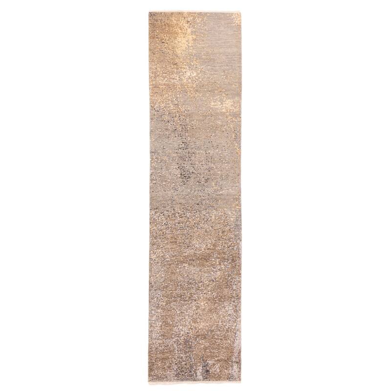 ECARPETGALLERY Hand-knotted Legacy Grey Silk, Wool Rug - 2'5 x 10'6