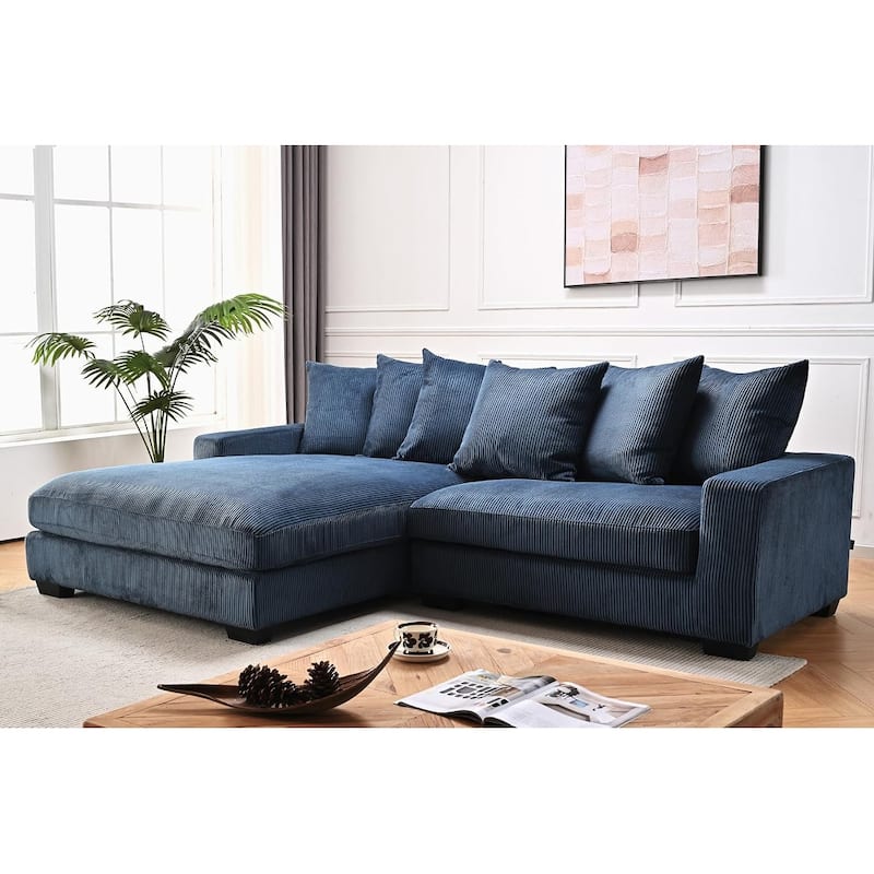 Us Pride Furniture Payan 102.4" Wide Corduroy L-Shape Sectional Sofa - Blue