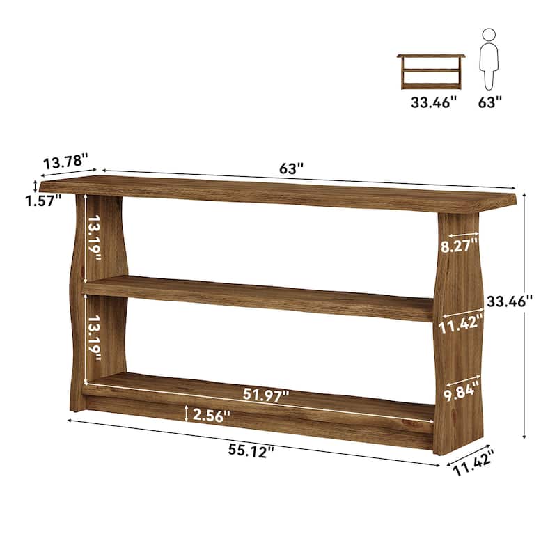63 Inch Solid Wood Console Table with 3 Tier Storage Shelves, Sofa Table Behind Table for Living Room, Entryway