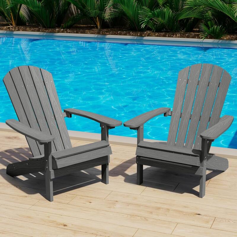 WINSOON All Weather HIPS Outdoor Plastic Adirondack Chairs Set of 2 - Dark Grey