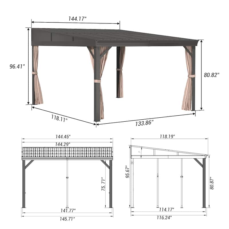 Wall-Mounted Hardtop Gazebo with Aluminum Frame