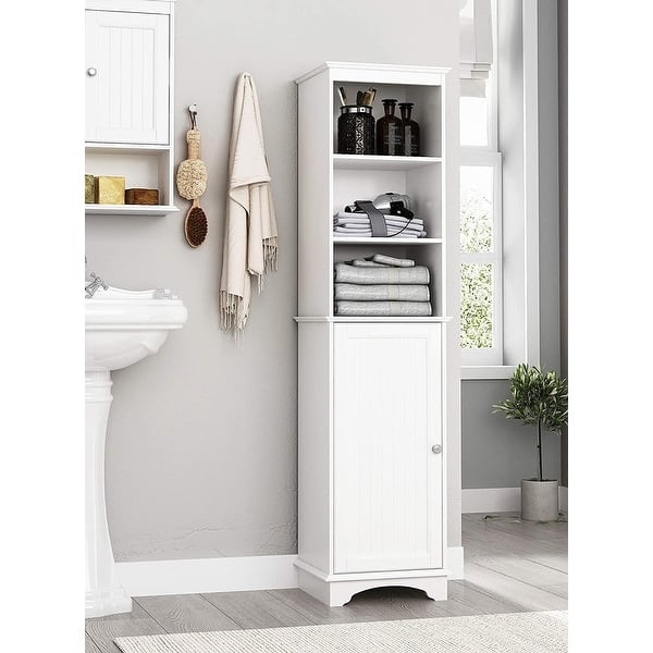 Spirich 3 Tier Bathroom Cabinet Shelves Wooden Bathroom Storage With Door White Overstock 31673321