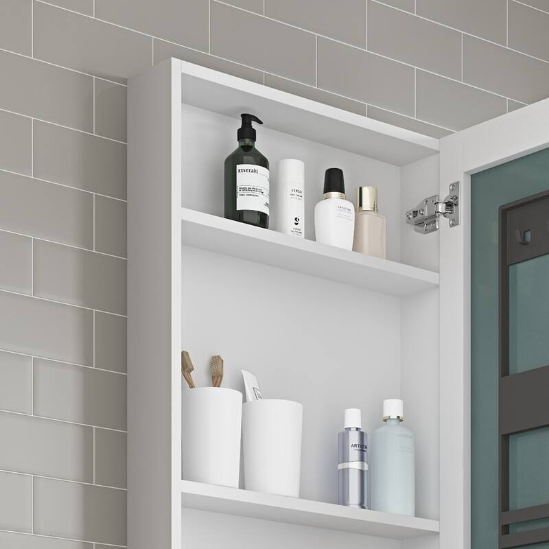 Wall Mounted Bathroom Medicine Cabinet with HD Mirror, Recessed or Surface Mount, Storage for Cosmetics & Personal Care
