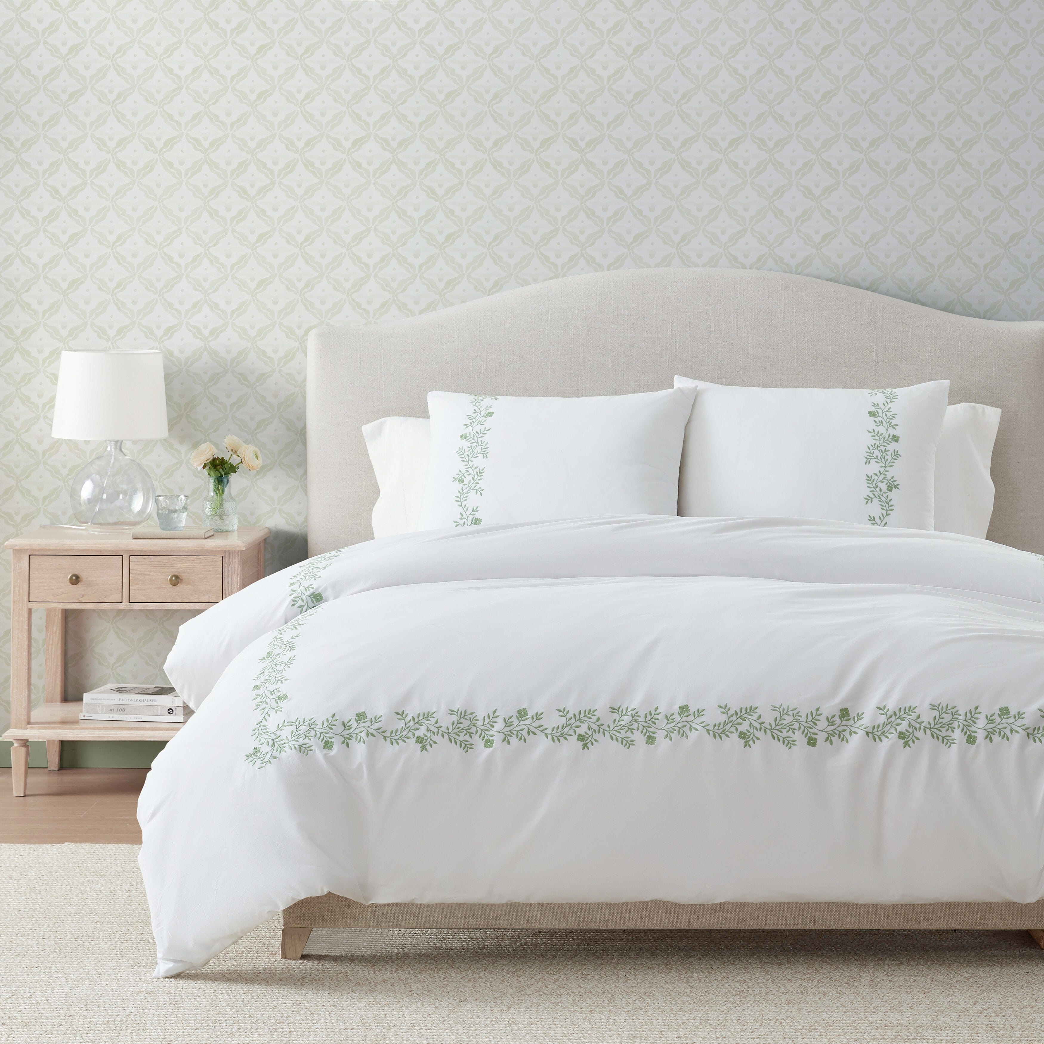 Martha Stewart Garden Path Embroidery Cotton Green Comforter Set