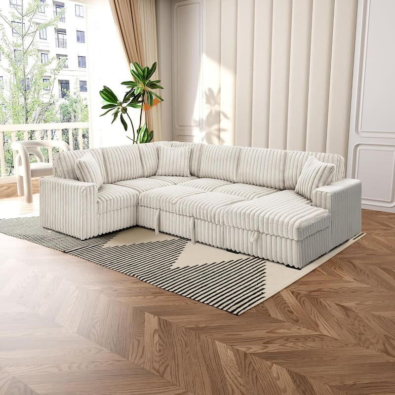 Roomfitters 122 Inch Pull Out Couch, Plush Fabric Sofa Bed, Comfy Upholstered, Oversized U Shape Sectional Sleeper Sofa Bed