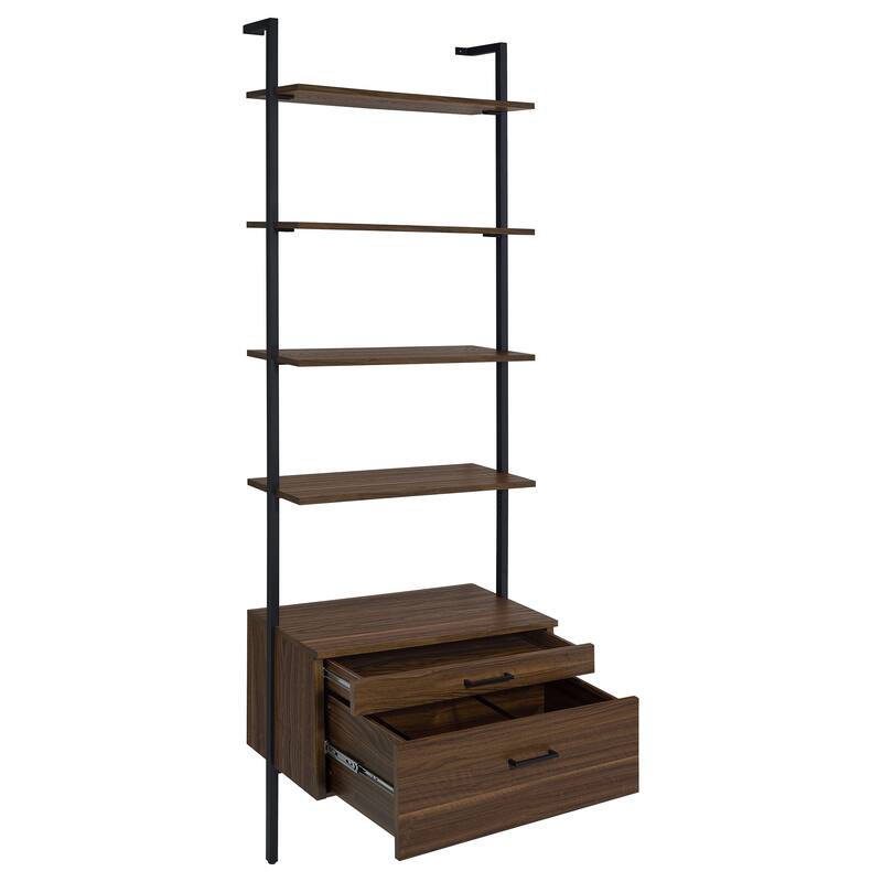 Wendell Walnut 4-shelf Storage Wall Bookshelf