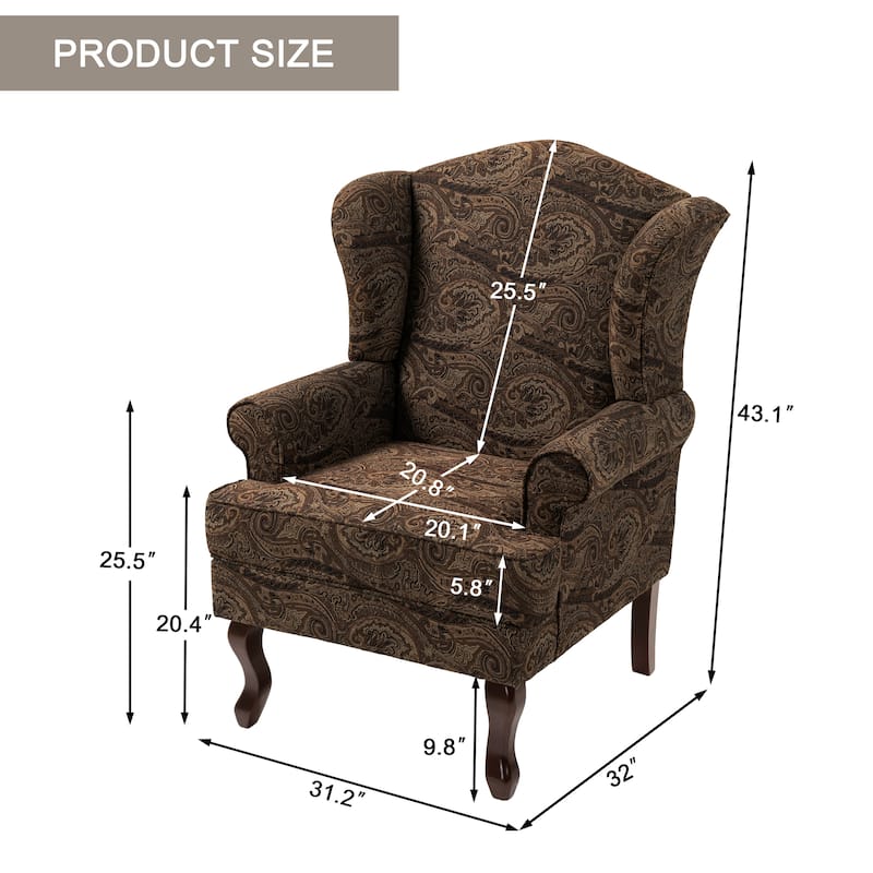 31" W Modern Upholstered Linen Wing Back Accent Chair with Rolled Arm