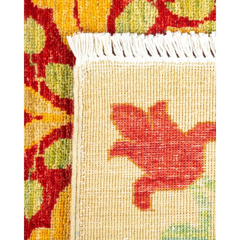 Overton Hand Knotted Wool Vintage Inspired Modern Contemporary Arts & Crafts Yellow Area Rug - 6' 7" x 9' 10"