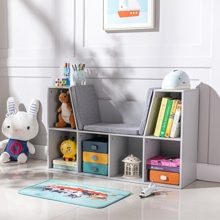 Kids Bookcase Organizer Bench with Cushioned Seat