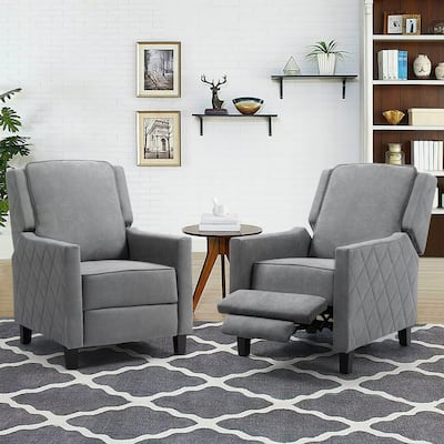AVAWING Set of 2 Push Back Recliner Chair Linen Wing Back Chair