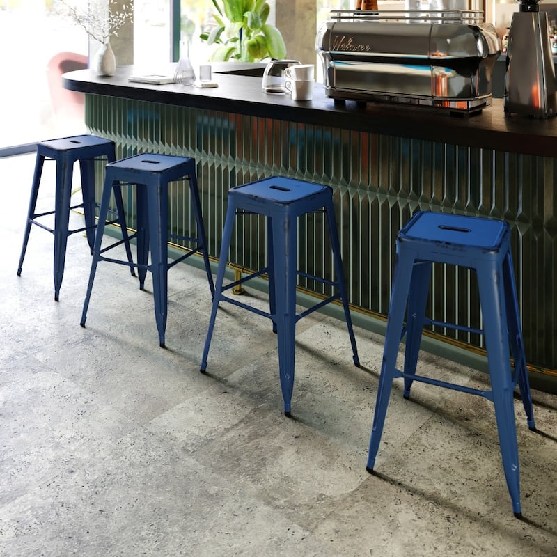 30" High Backless Distressed Metal Indoor-Outdoor Barstool - Patio Chair