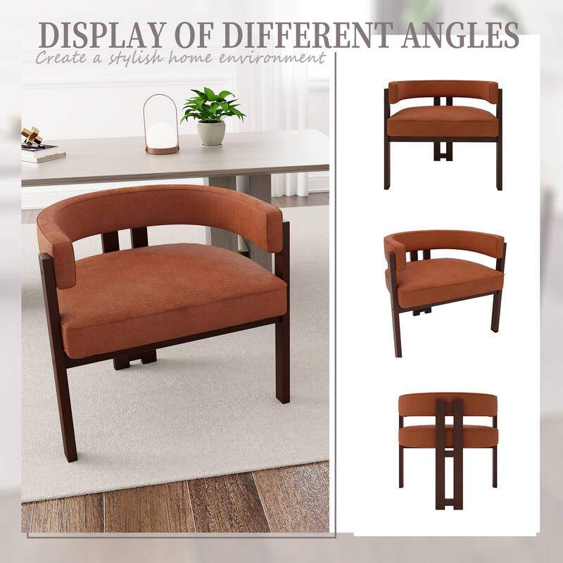 Modern Accent Chair, Upholstered Armchair with Open Back, 3 Legs Barrel Dining Chair Comfy Casual Side Chair Set of 2