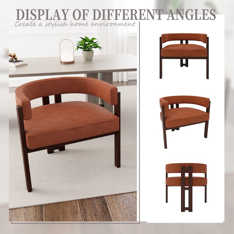 Modern Accent Chenille Upholstered Armchair with Open Back 3 Legs Barrel Dining Chair Comfy Side Chair-Beige