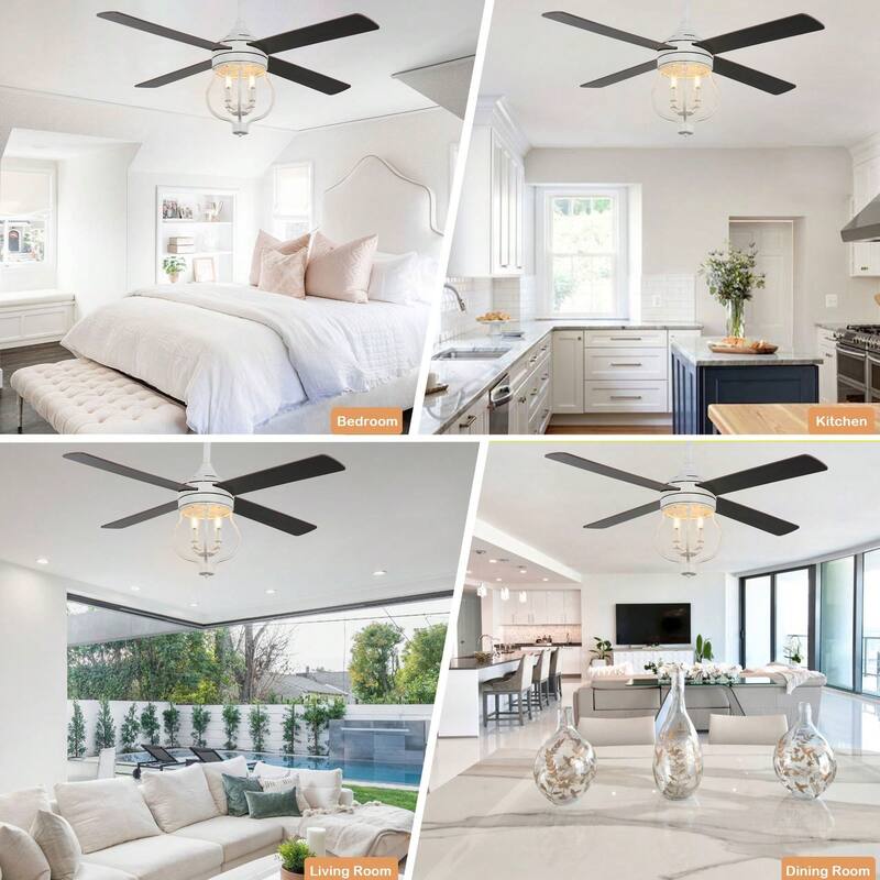 Cusp Barn 52 Inch Ceiling Fan with Remote, Farmhouse Caged Fandelier, Black Industrial Ceiling Fans with DC Motor for Bedroom