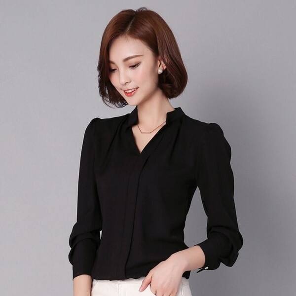 Shop Black Red White Chiffon Blouse Women Autumn Long Sleeve