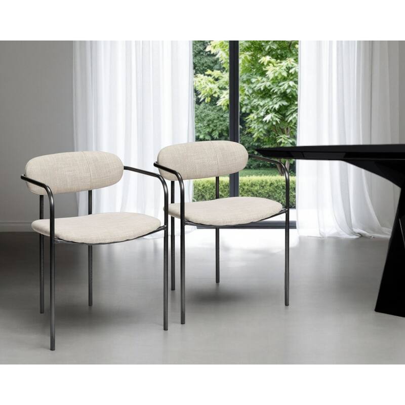 HomeRoots Set Of Two Beige And Gunmetal Upholstered Fabric Open Back Arm Chairs - 21.10 in. x 28.70 in. x 21.50 in. - 21.10 in. x 28.70 in.  x 21.50 in. - Set of 2 - Beige