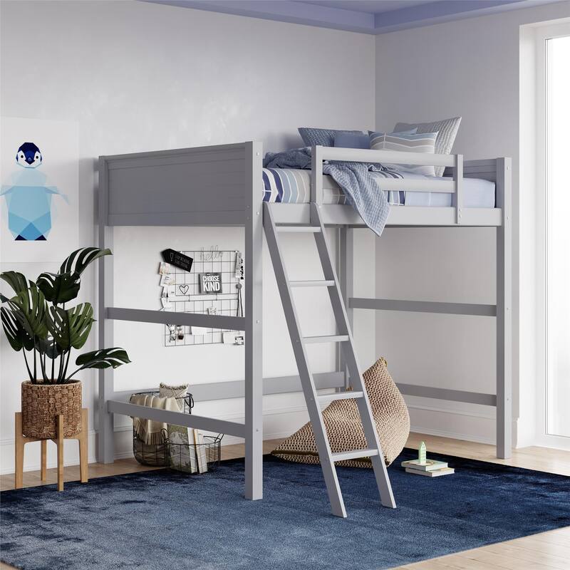 Full Size Loft Bed with Ladder and Guardrails for Kids, Space-Saving Design, Sturdy Wood Construction