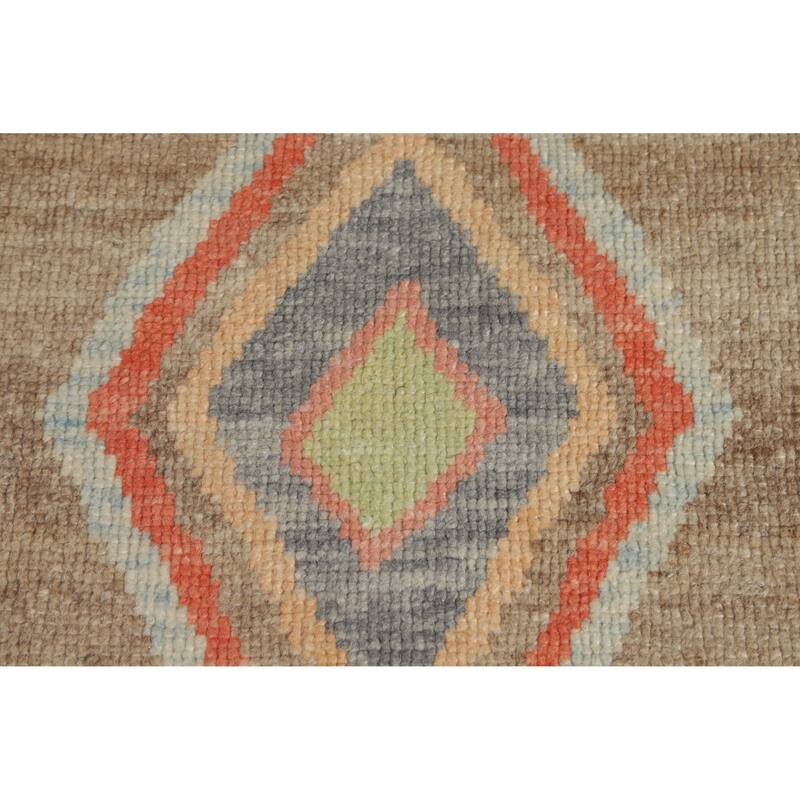 Hand Knotted Oriental 100% Wool Carpet Transitional Geometric Brown Oushak Runner Rug - 8' 8'' X 3' 0''