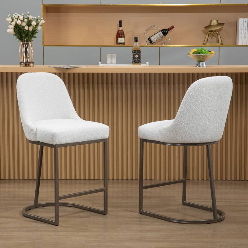 Set of 2 Ayane White Boucle Counter Stool with Iron Legs