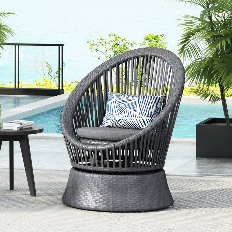 Modern Swivel Wicker Lounge Chair with Rattan and Iron Frame