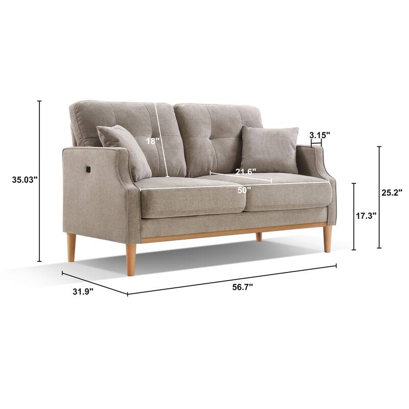 56.7'' Modern Waterproof Polyester Fabric Loveseat: USB Charging Ports