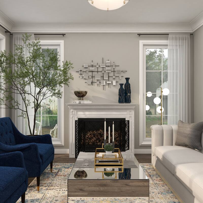 Black Metal Geometric Home Wall Decor with Square Mirrored Accents