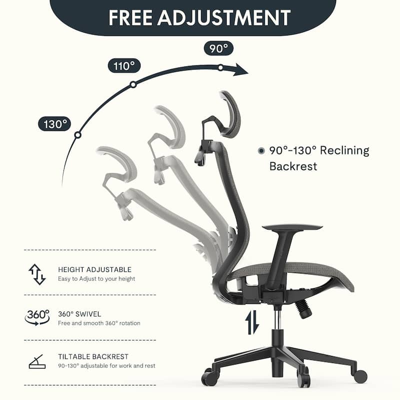 FlexiSpot Ergonomic Office Desk Chair 360° Swivel Height Adjustable Mesh Chair Adjustable Headrest, Lumbar Support, Armrest