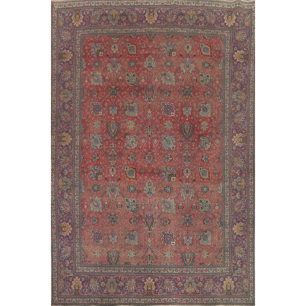 Hand Knotted Oriental 100% Wool Carpet Traditional All-Over Pink Tabriz Area Rug - 12' 8'' X 9' 8''