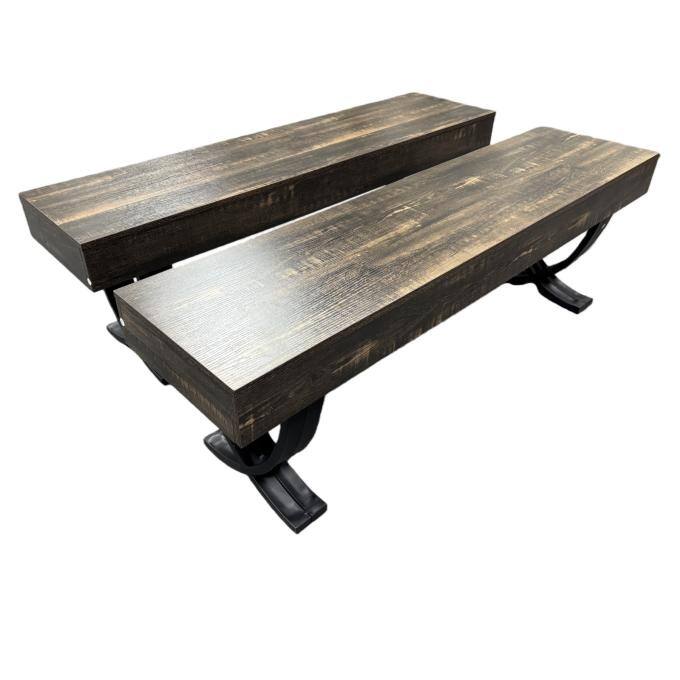 Wooden Dining Bench Metal Legs, 55-Inch Rustic Kitchen Bench - 2PC - Oak & Black 