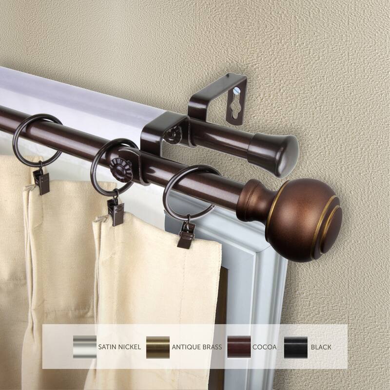 InStyleDesign Vesper Adjustable Double Curtain Rod 13/16 inch dia. - 120 to 170 inches - Cocoa
