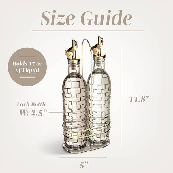 dimension image slide 18 of 20, COOK WITH COLOR Glass Olive Oil Bottle Dispenser - 2 Pack- 17oz Oil and Vinegar Carafe Decanter