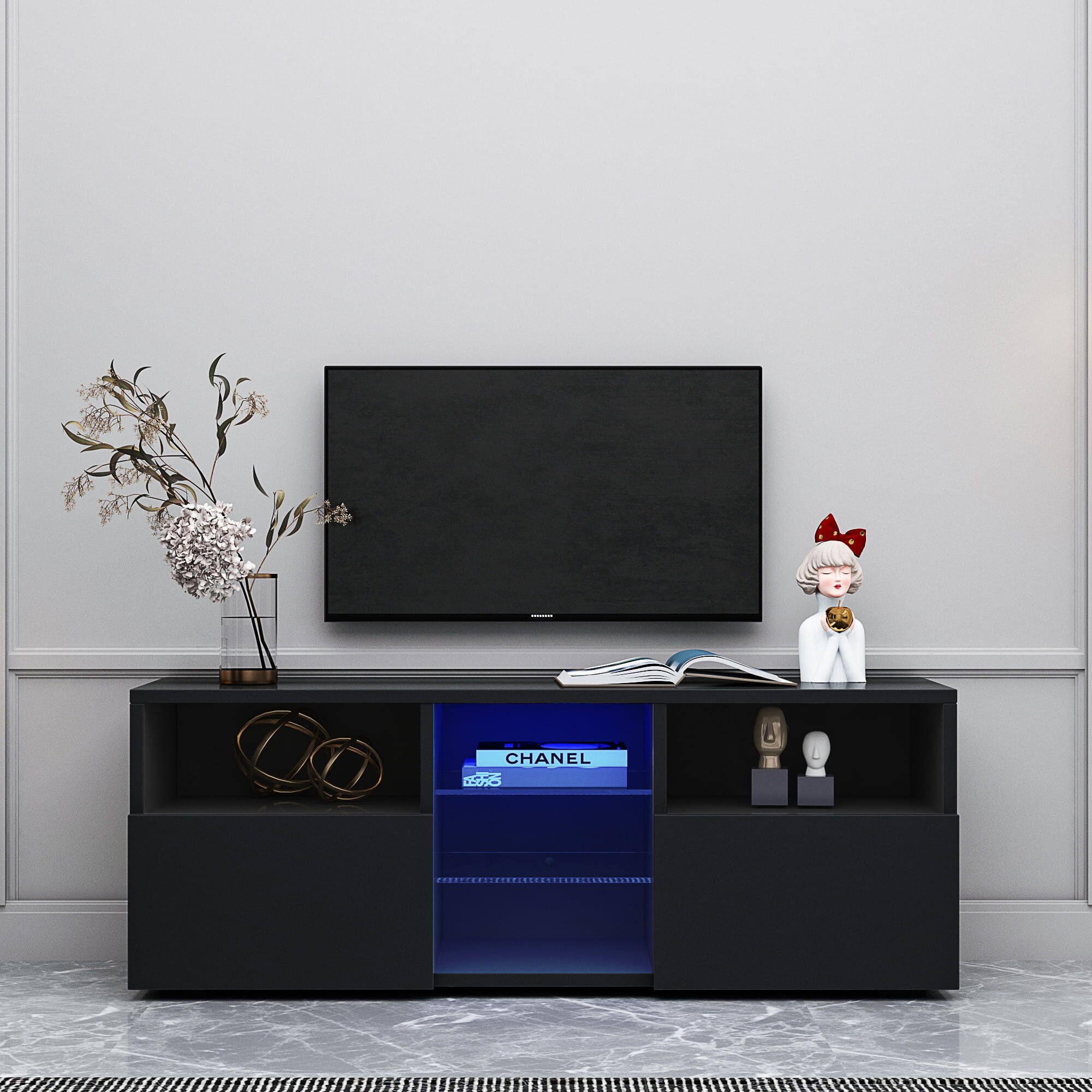 LED TV Stand for 50 inch TV Black TV Cabinet for Living Room Bed Bath Beyond 38082460