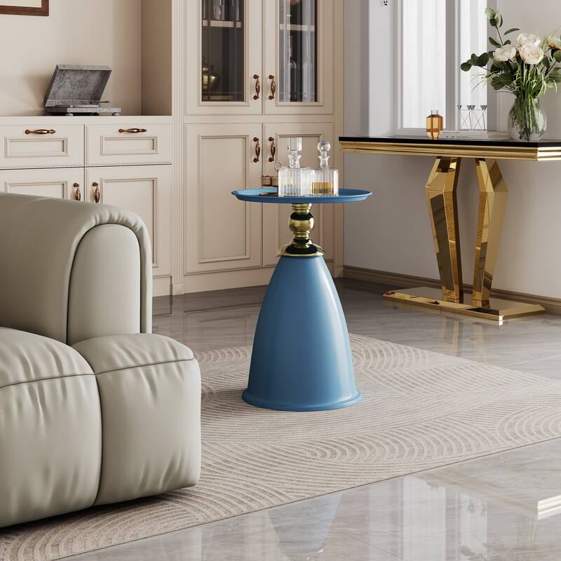 Minimalist Round Side Table For Small Space - Blue