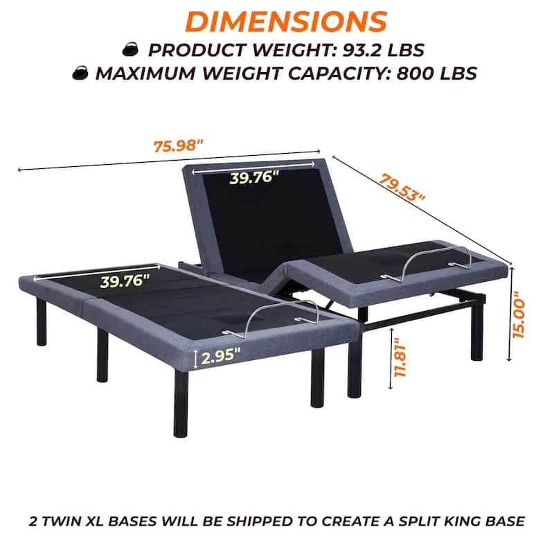 Adjustable Bed Base Frame with Zero-Gravity Positioning, Massage Options and Independent head and Foot Incline Adjustments