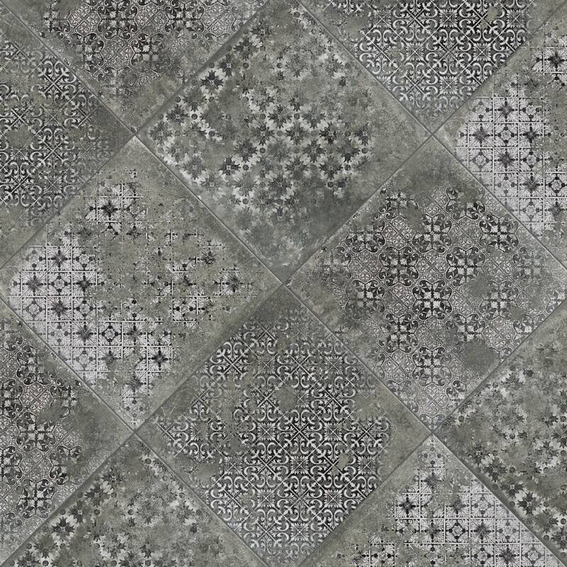 Merola Tile Antigua Deco Graphite 13" x 13" Porcelain Floor and Wall Tile