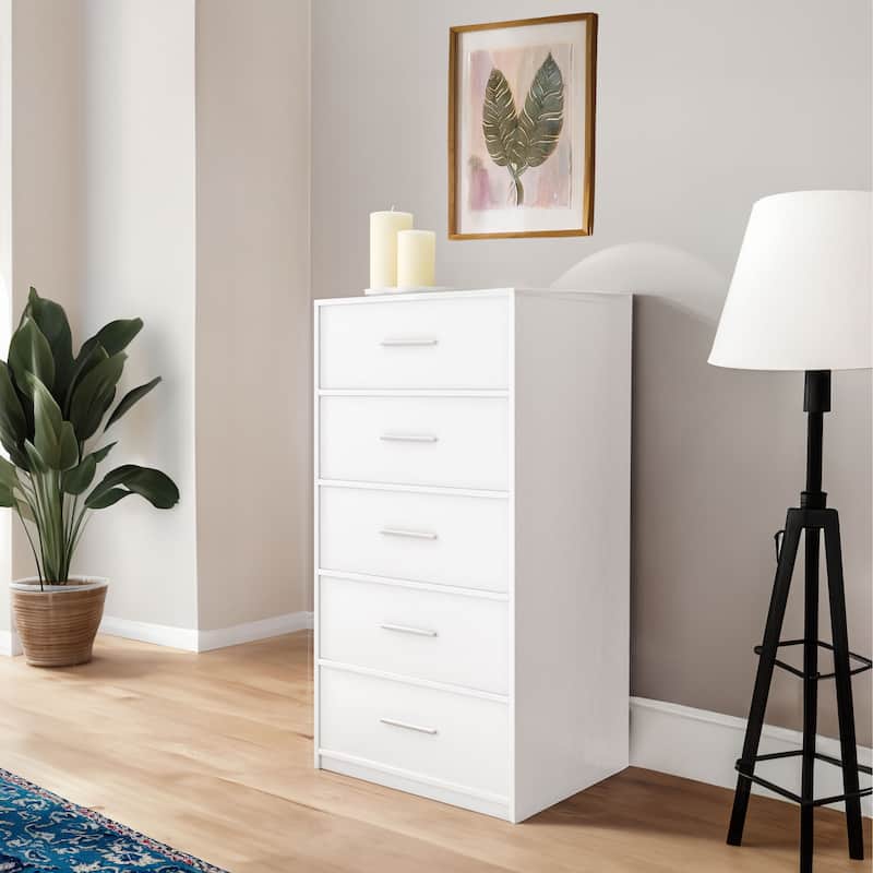 Modern 5-Drawer Fabric Dresser With Sturdy Wood Frame - White